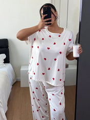 White Heart Printed Night Suit