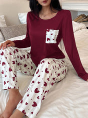 Maroon Pocket Printed Night Suit