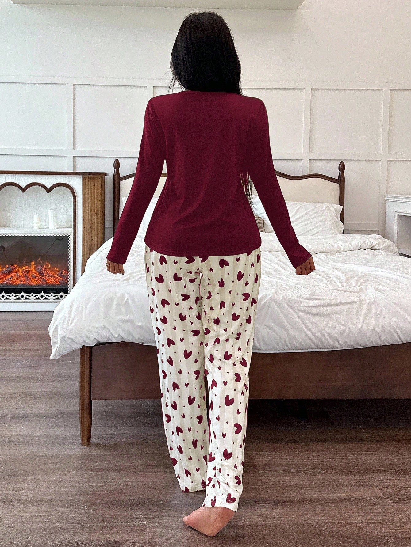 Maroon Pocket Printed Night Suit
