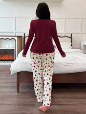 Maroon Pocket Printed Night Suit