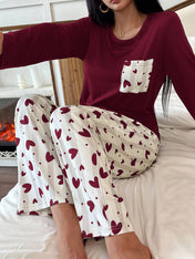Maroon Pocket Printed Night Suit