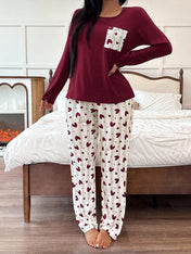 Maroon Pocket Printed Night Suit