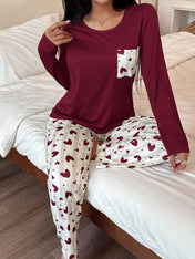 Maroon Pocket Printed Night Suit