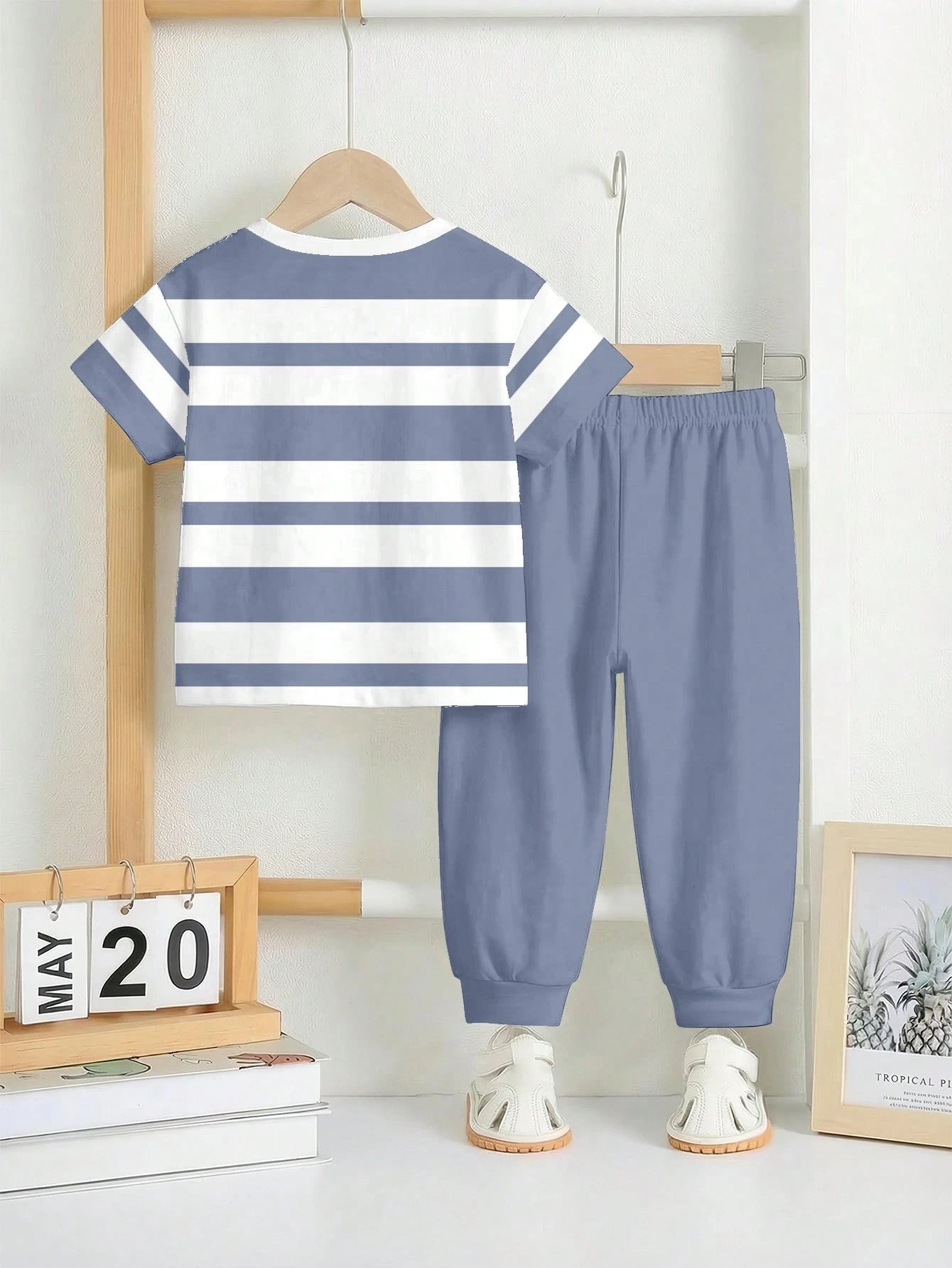 Grey Panel Horse Printed Half Sleeve Kids Suit