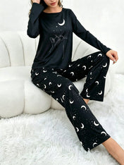 Black Moon & Cat Printed Night Suit
