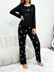 Black Moon & Cat Printed Night Suit