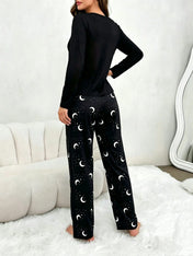 Black Moon & Cat Printed Night Suit