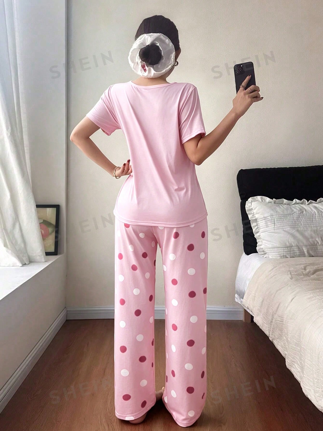 Pink Polka Dot Printed Night Suit