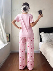 Pink Polka Dot Printed Night Suit