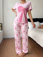 Pink Polka Dot Printed Night Suit