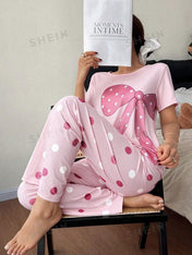 Pink Polka Dot Printed Night Suit