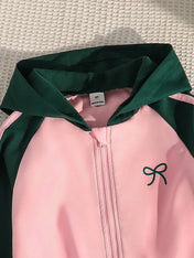 Cute Pink Bow Printed Kids Winter Suit