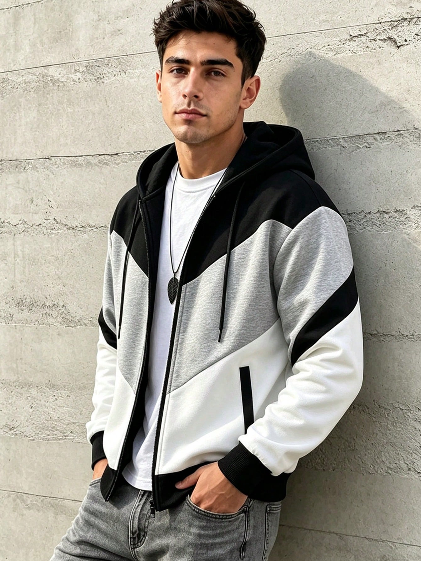 Winter Grey Colorblock Zip-Up Hoodie