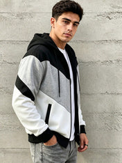 Winter Grey Colorblock Zip-Up Hoodie