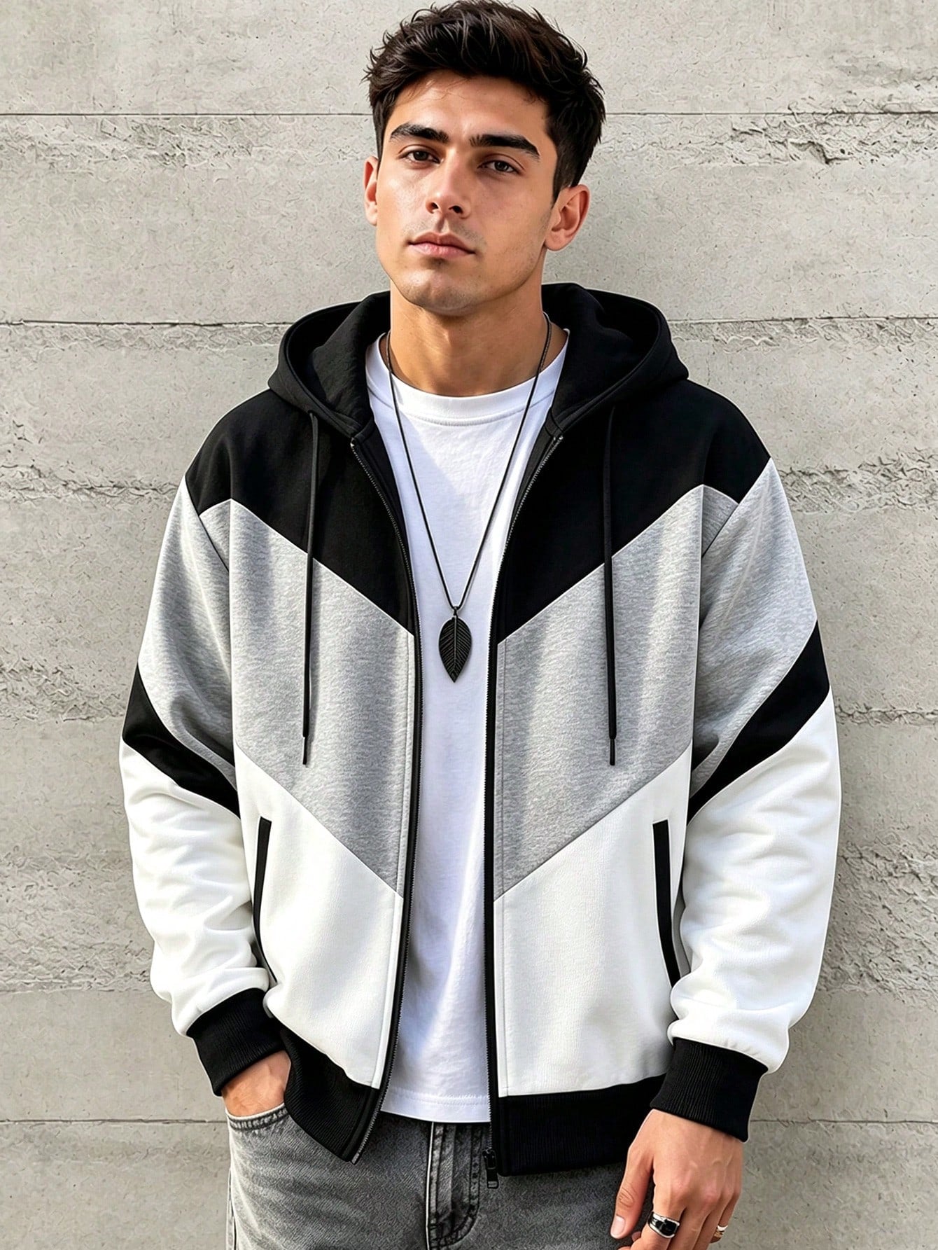 Winter Grey Colorblock Zip-Up Hoodie