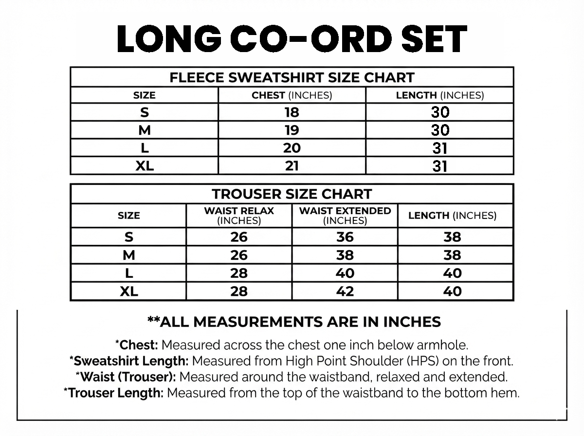 Winter Graffe Printed Long Sleeves 2 PC Co-Ord Set size chart