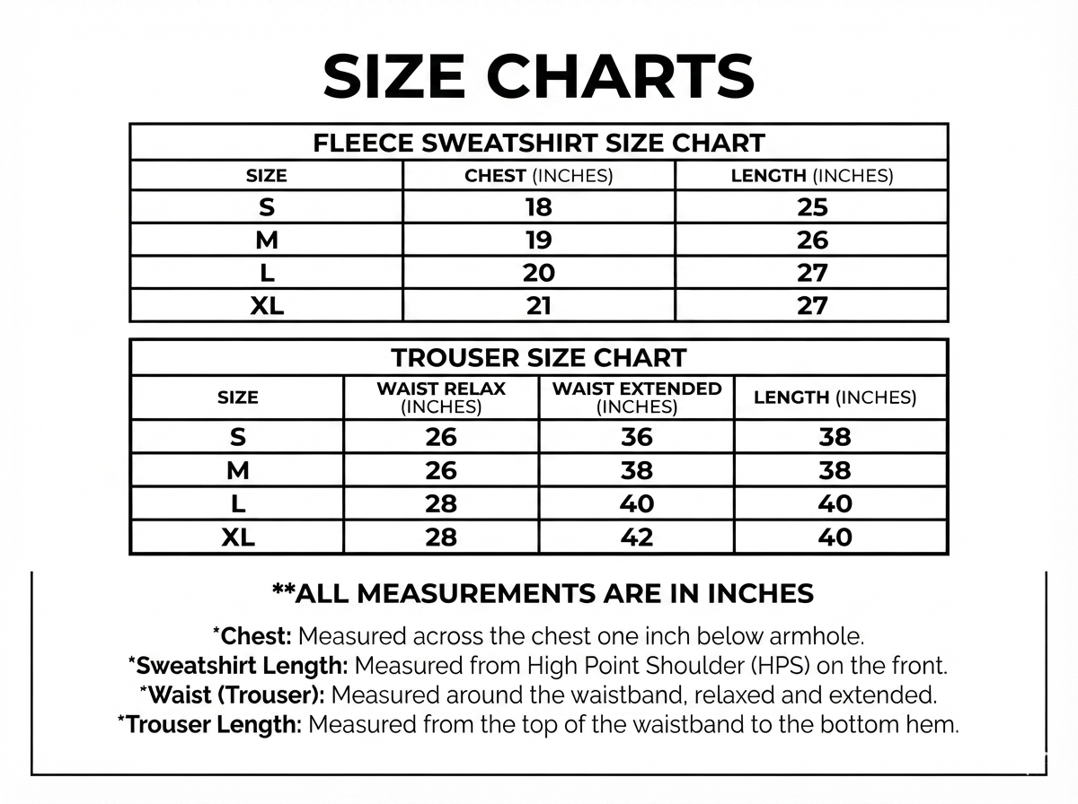 Winter Brown Panel 2 PC Co-Ord Set size chart