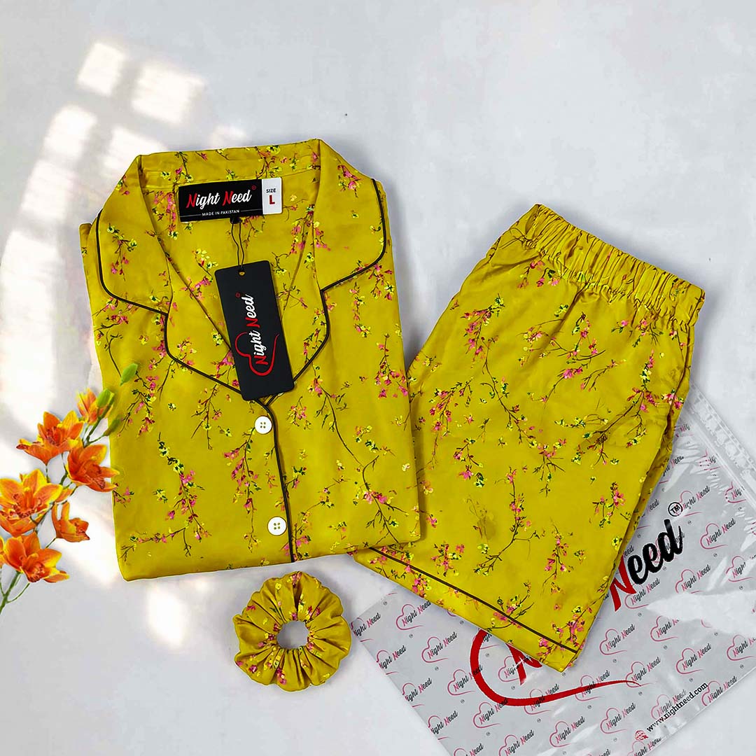 Imported Premium Linen Printed Floral Vine Pj Set - PL5