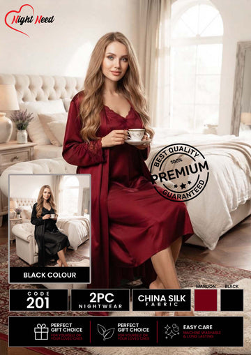2 Piece Premium Bridal - Lace Trimmed Nightgown & Robe Nighty