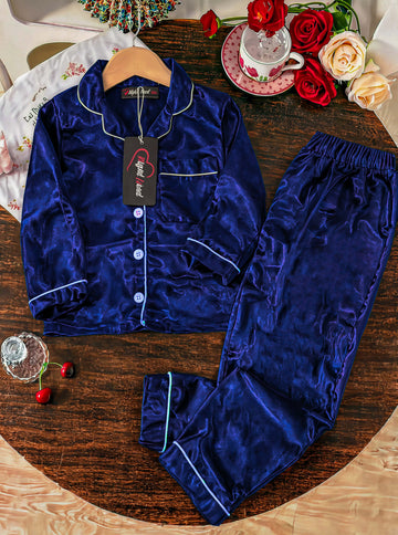 Kids Silk PJ Set - Navy Blue