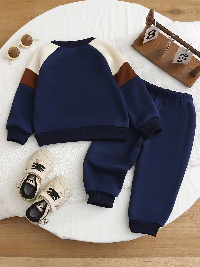 Winter Navy Blue Contrast Printed Kids Winter Suit