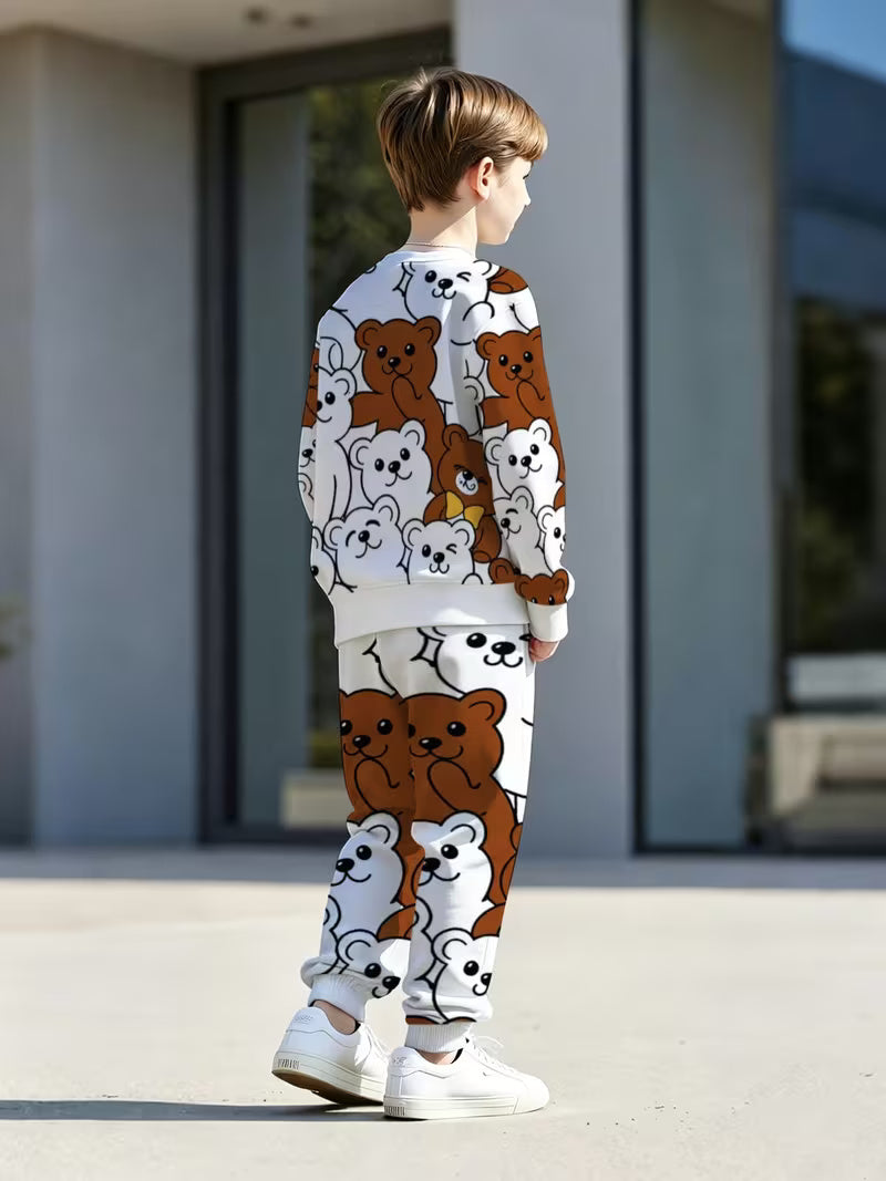 Multi Bear Printed Kids Winter Suit