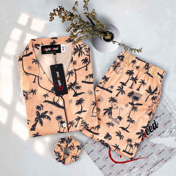 Imported Premium Linen Printed Palm Tree Pj Set - PL7