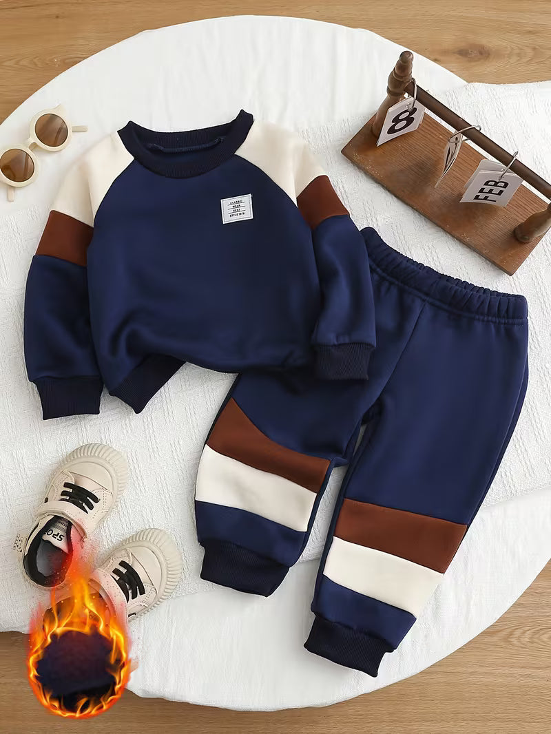Winter Navy Blue Contrast Printed Kids Winter Suit