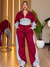 Winter Maroon Colorblock Hooded 2 PC Co-Ord Set 1