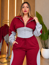 Winter Maroon Colorblock Hooded 2 PC Co-Ord Set 4