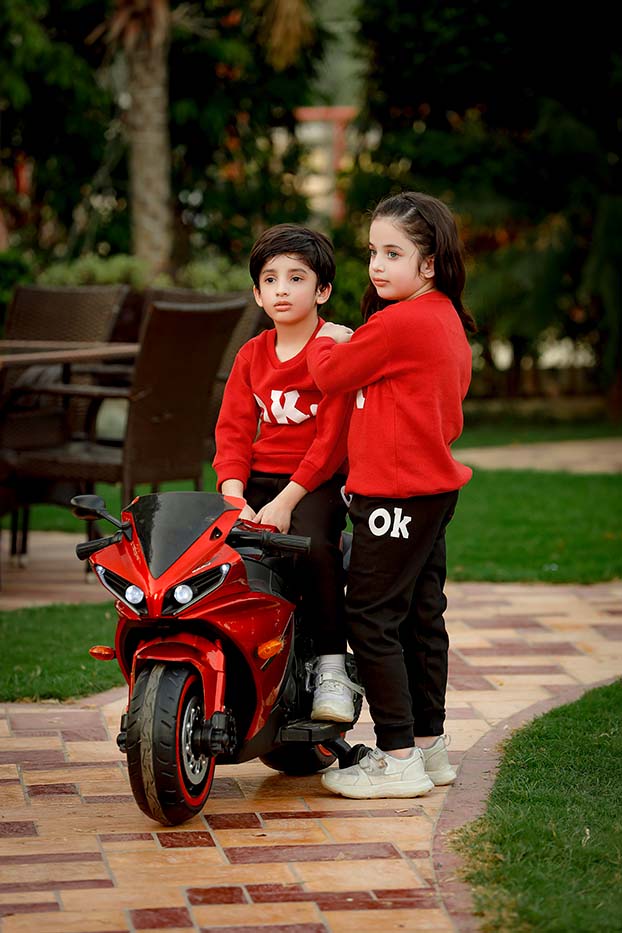 Red OK Printed Kids Winter Suit