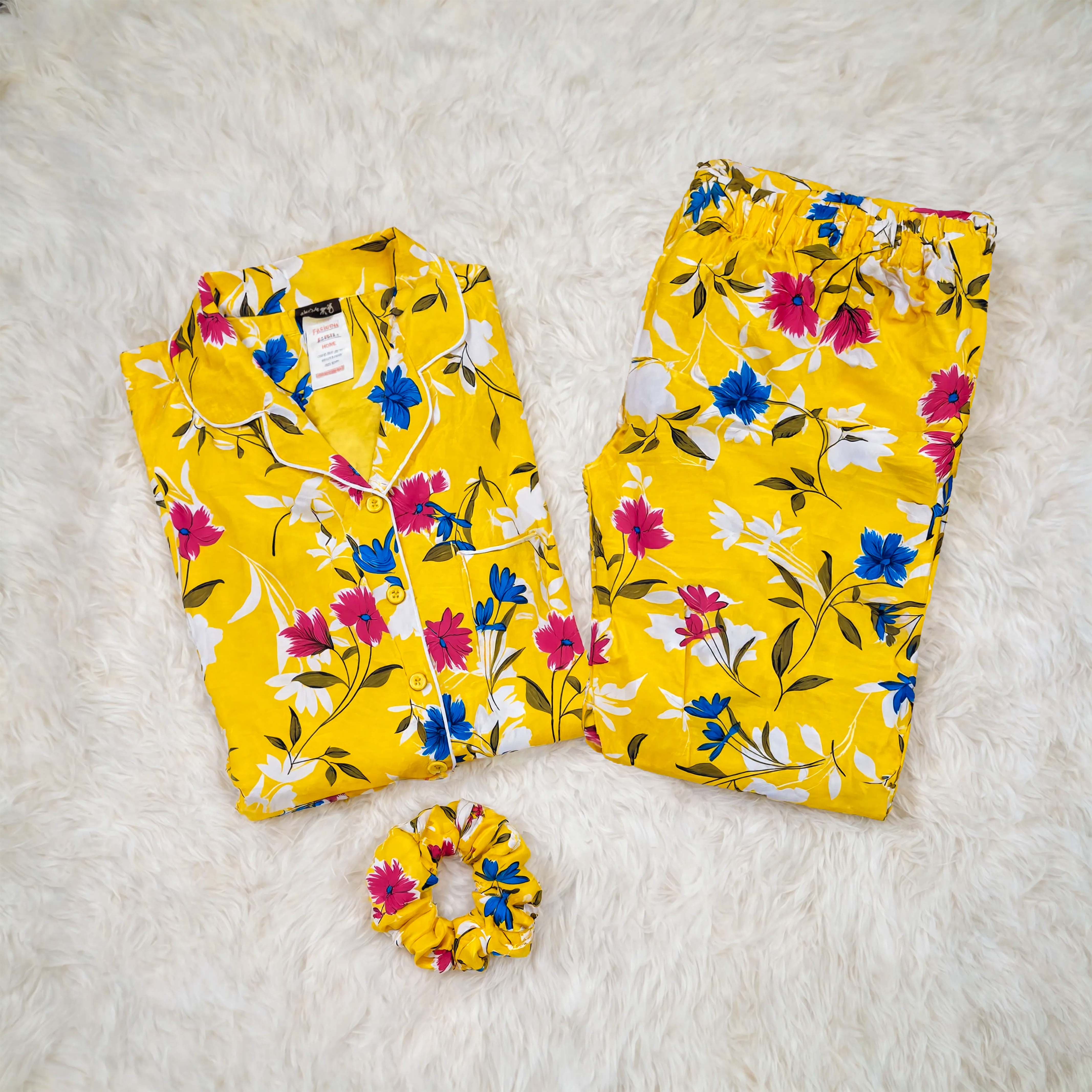 Imported Linen Printed Yellow Honey PJ Set-LP20