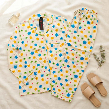Imported Linen Printed Multi Flower PJ Set-LP26
