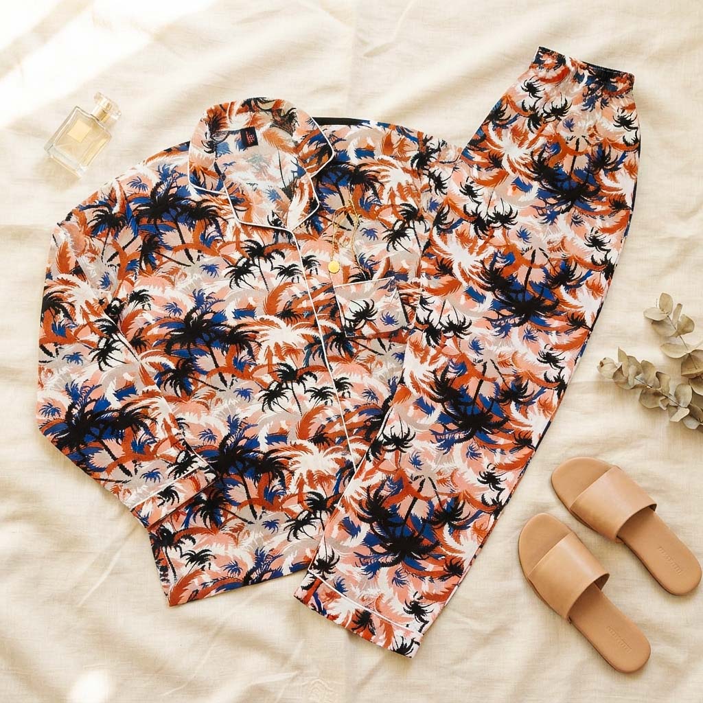 Imported Linen Printed Tree Pattern PJ Set-LP18