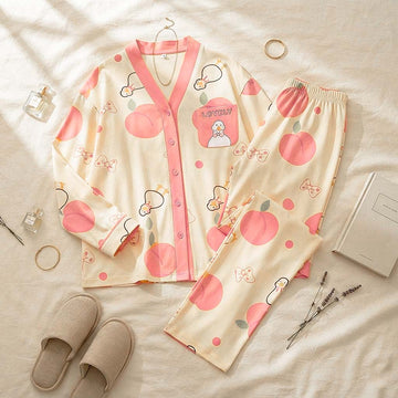 Pink Little Element V-Neck Button Printed Night Suit