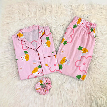 Imported Linen Printed Peach Syness PJ Set-LP31