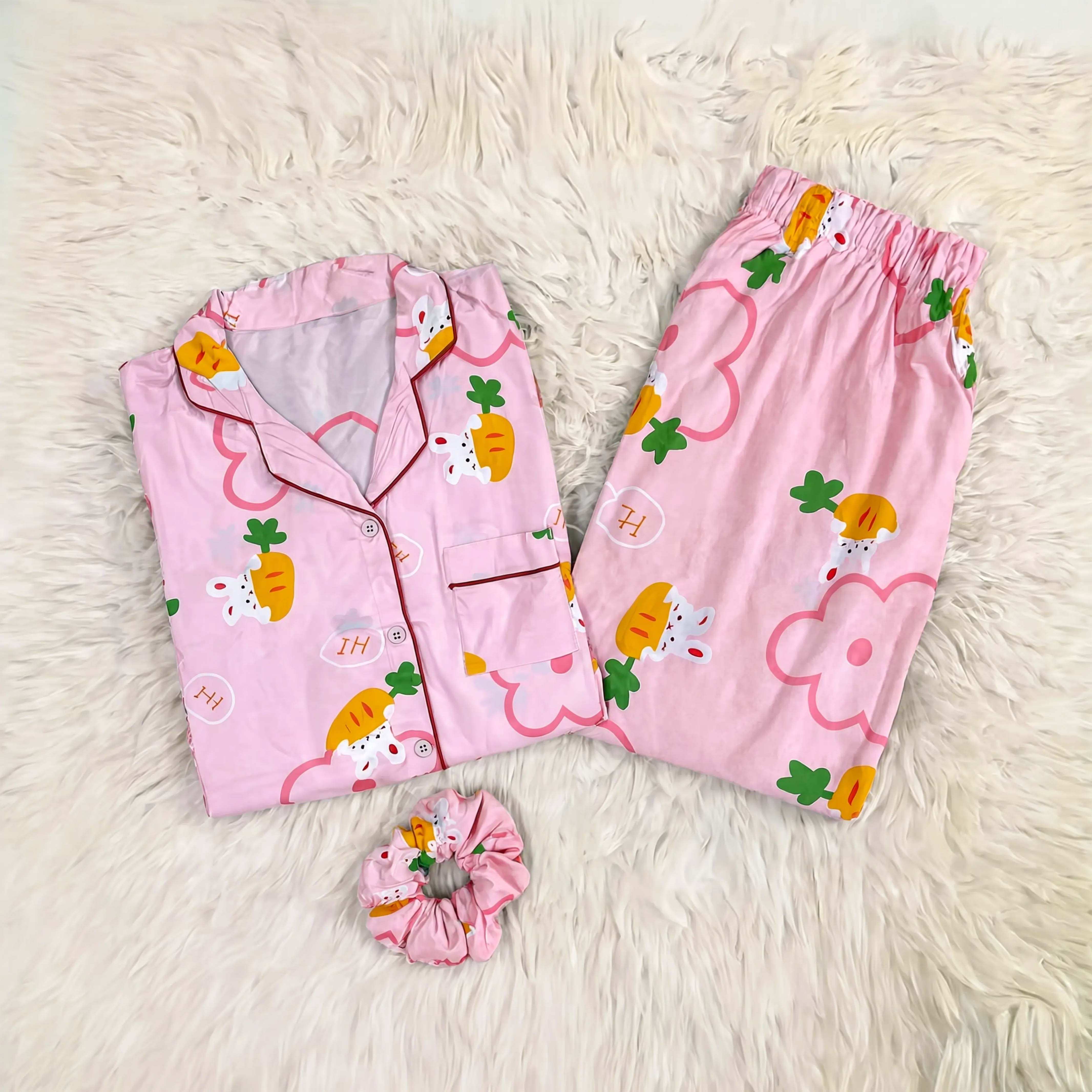 Imported Linen Printed Peach Syness PJ Set-LP31