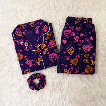 Imported Linen Printed Purple Pink Heart PJ Set-LP25