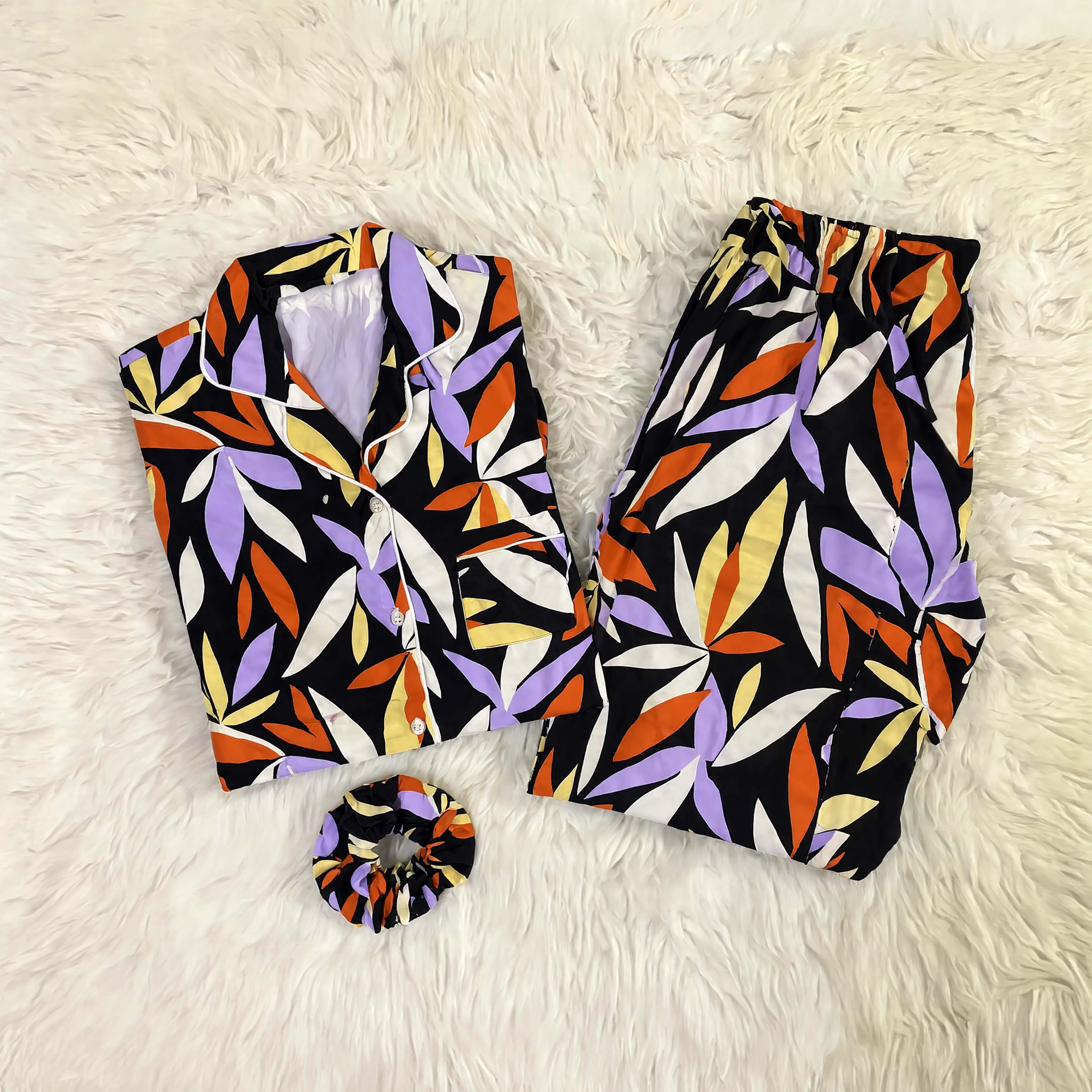 Imported Linen Printed Flower Bales PJ Set-LP10