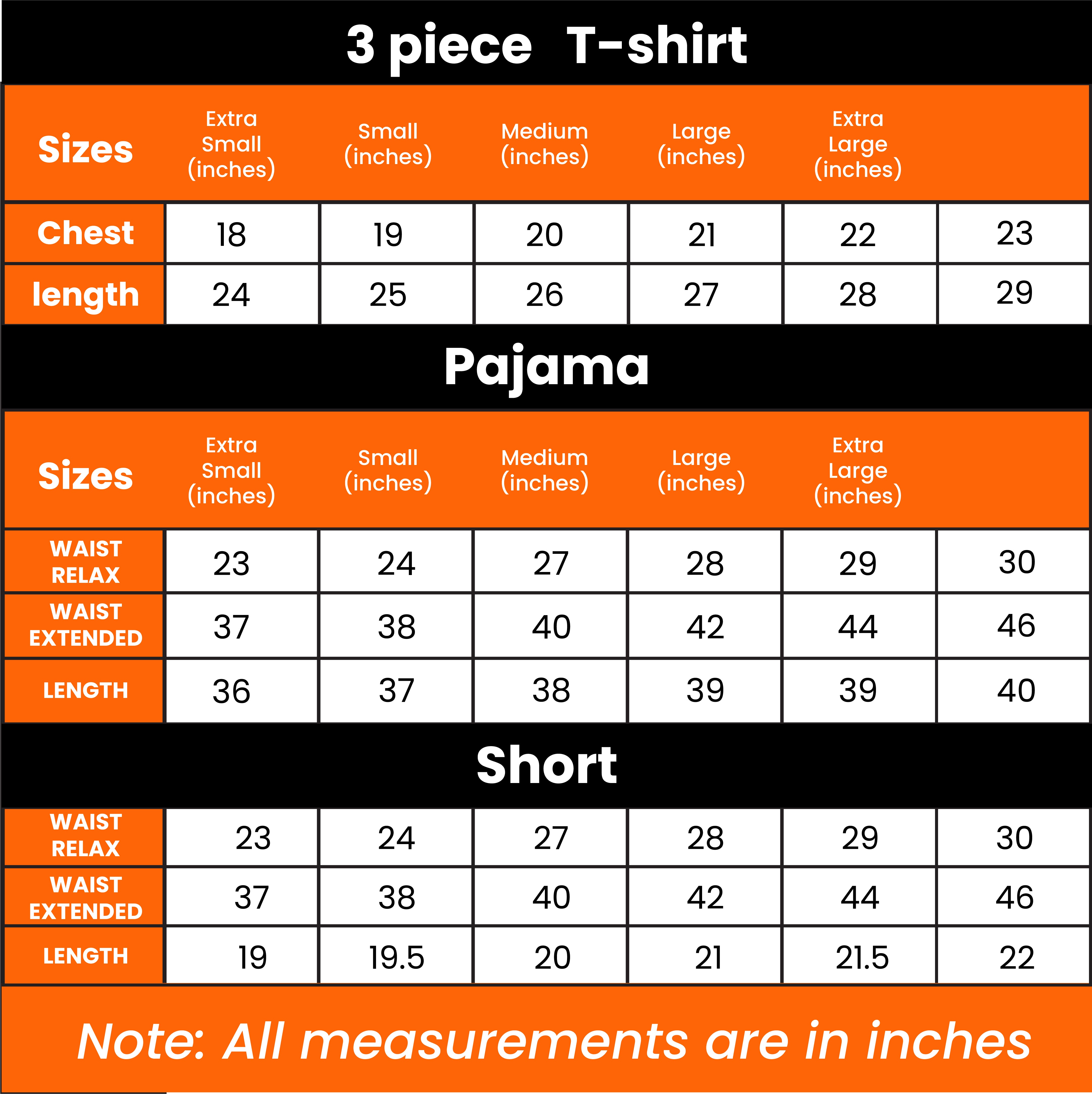 3 Piece Mickey Mouse Nightwear size chart