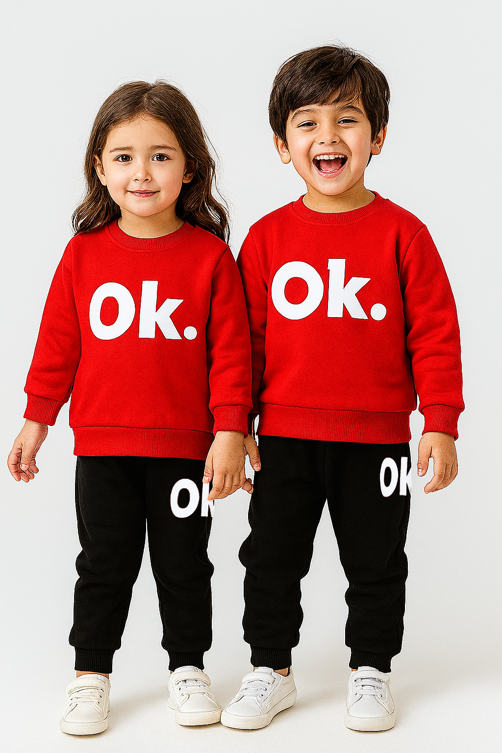Red OK Printed Kids Winter Suit