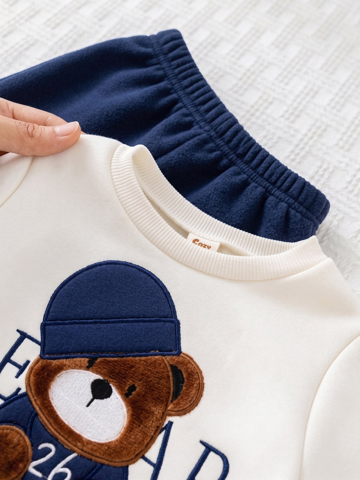 Dark Blue Bear Design Printed Kids Winter Suit