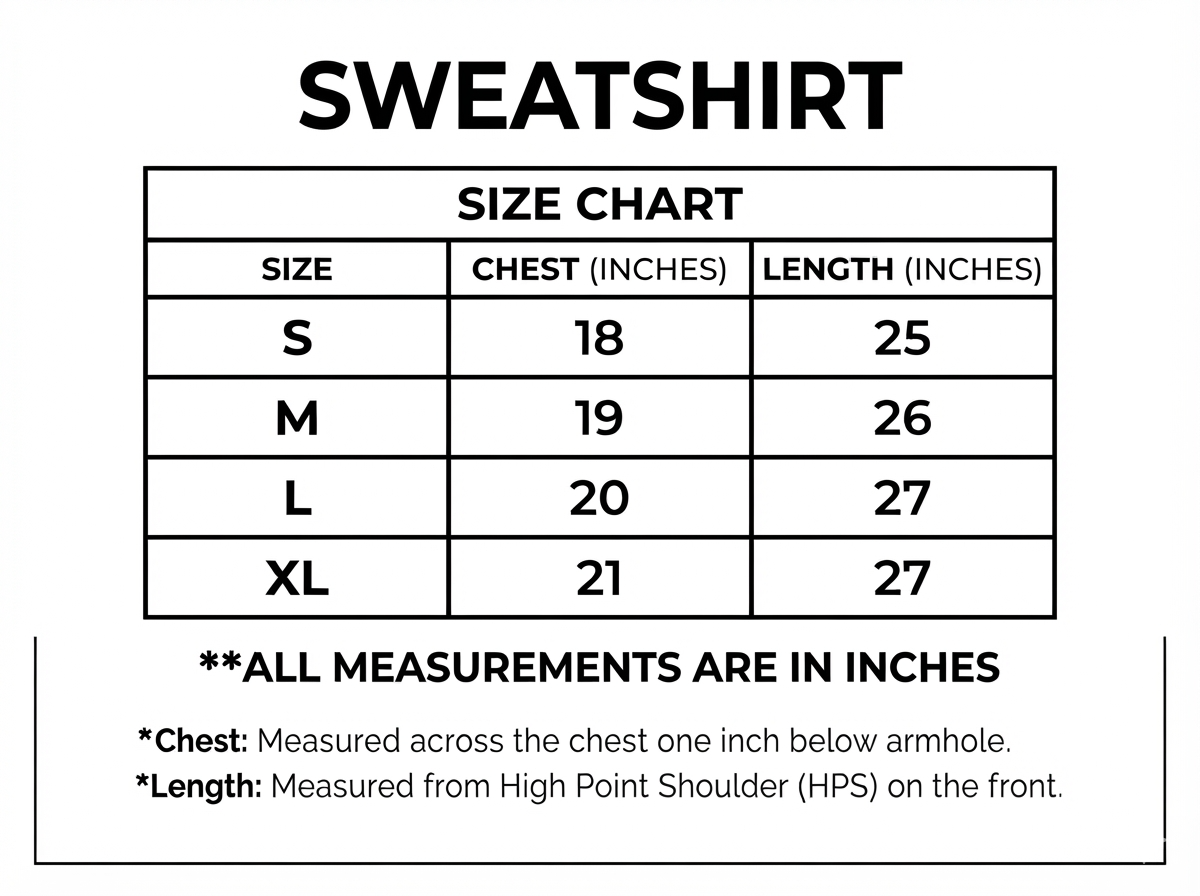 Winter Shadow Face Sweatshirt For Men size chart