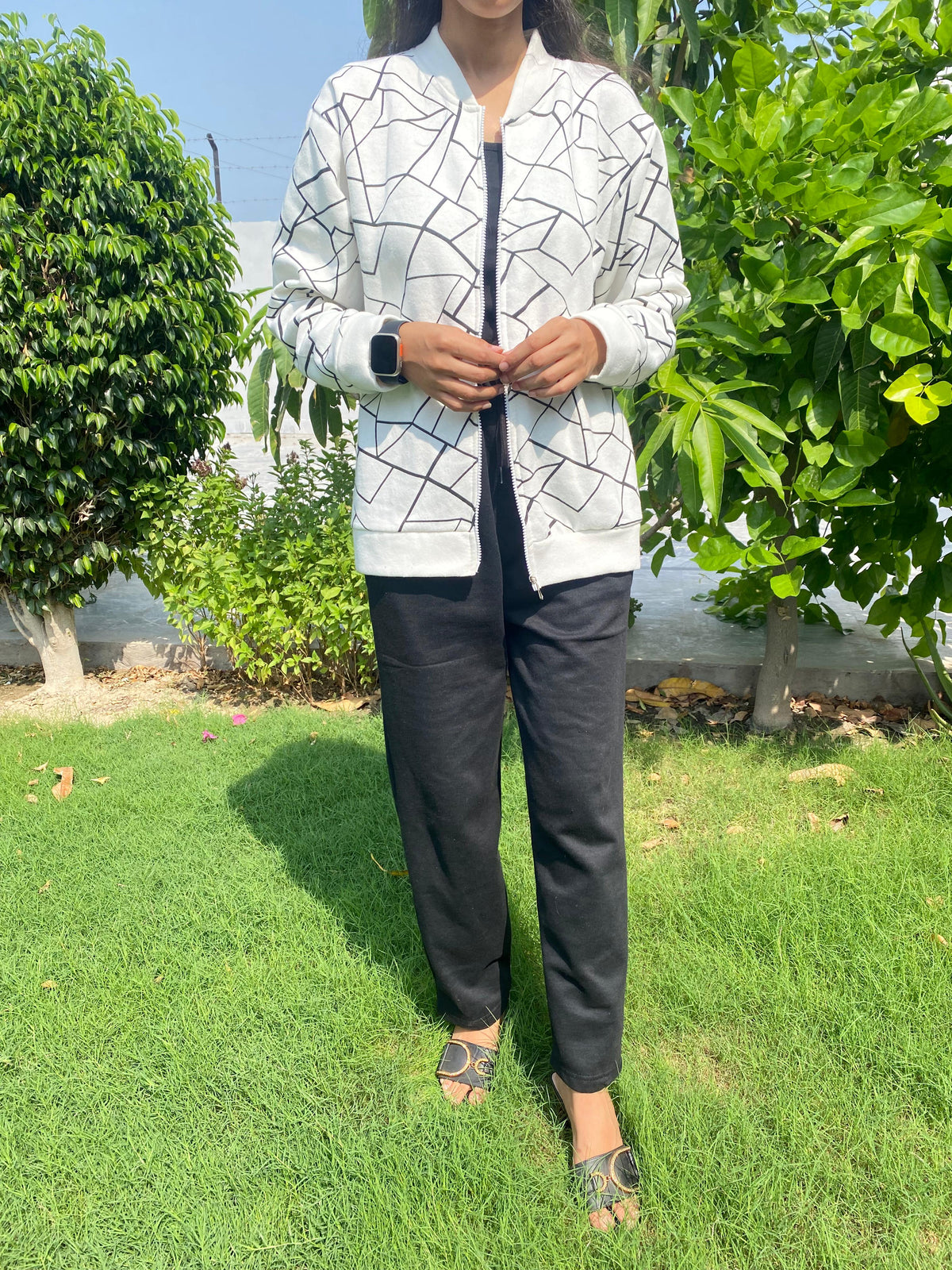 Winter Geo Printed Jacket For Women