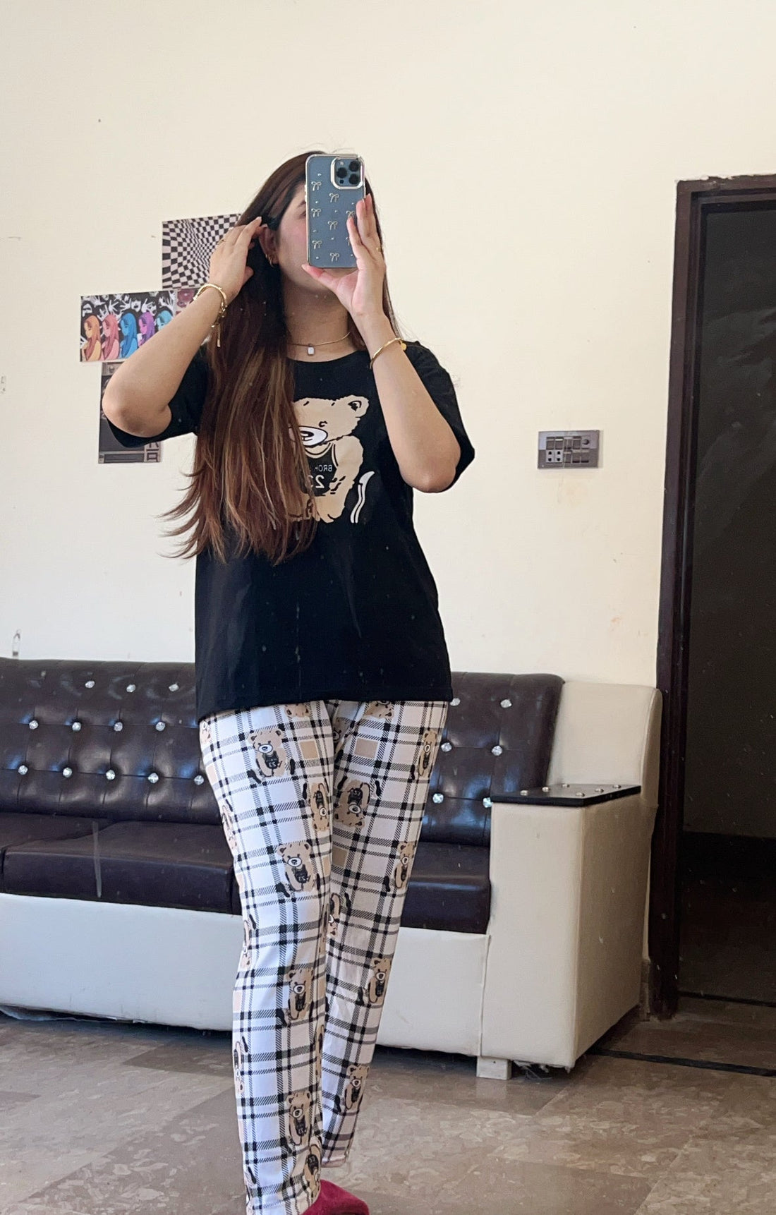 3 Piece Printed Night Suit Check Panda (Clearance Sale)