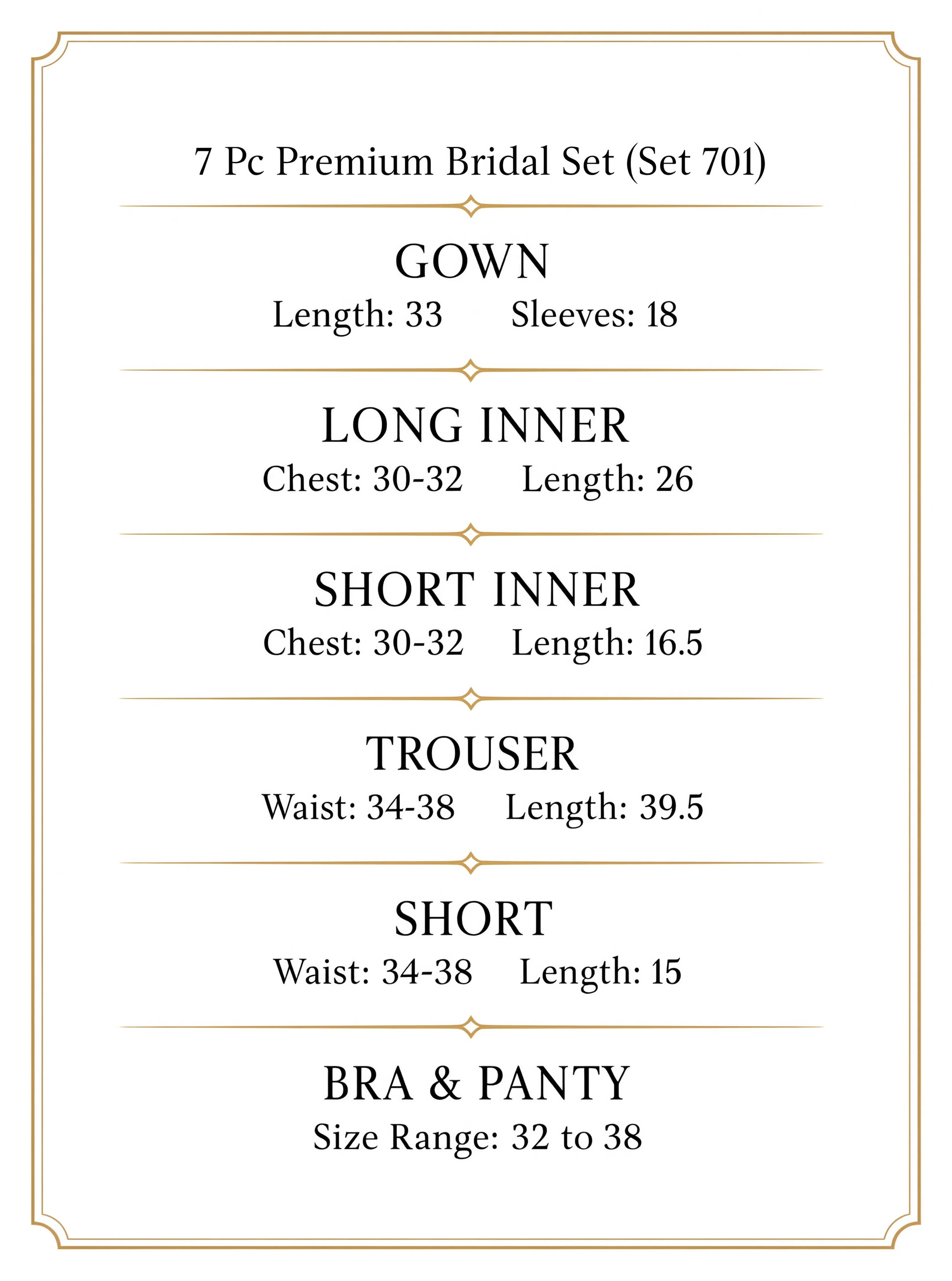 7 Piece Premium Bridal - Luxury Nightwear Essentials Nighty size chart