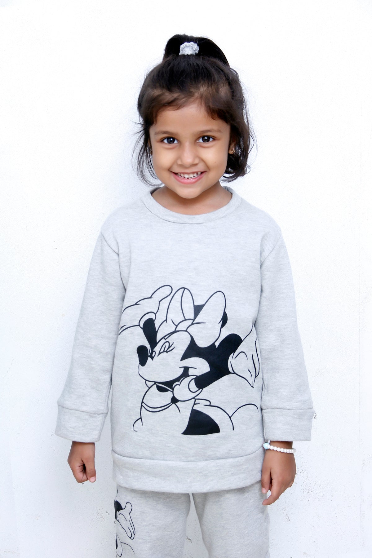 Grey Minnie Mouse Printed Kids Winter Suit