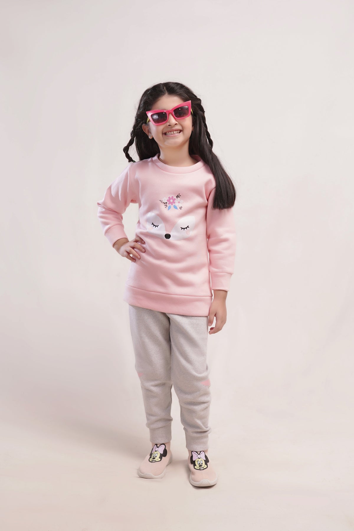 Pink Fox Printed Kids Winter Suit