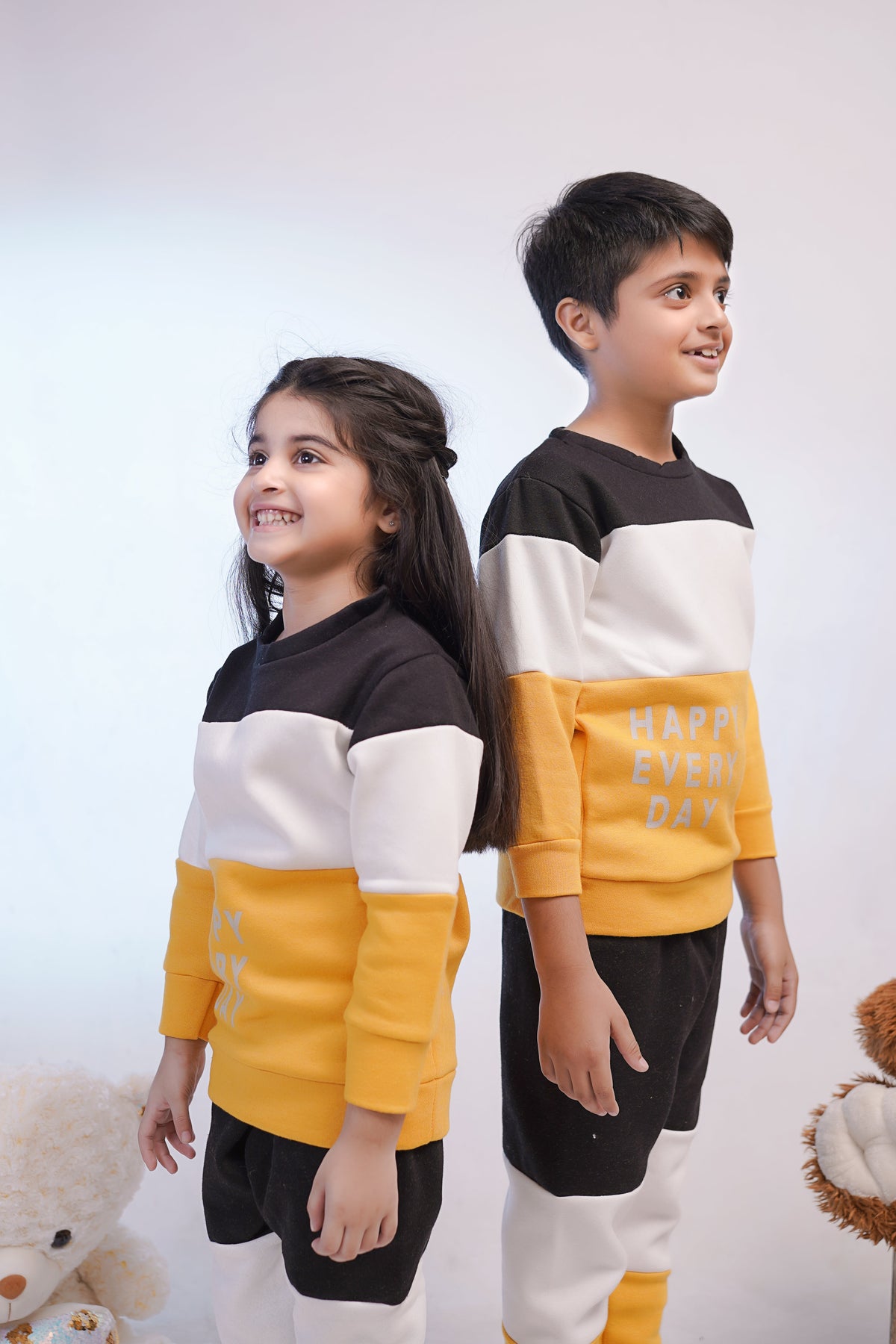 Yellow Panel Happy Everyday Printed Kids Winter Suit