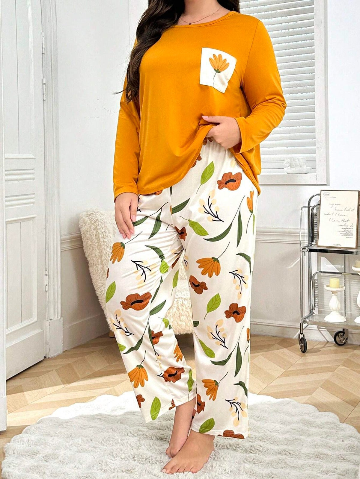 Yellow Flower Pocket Printed Night Suits